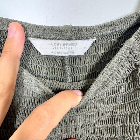 Lucky Brand Womens Size Medium Olive Green Smocked Square Neck Knit Long Sleeve - Picture 9 of 15